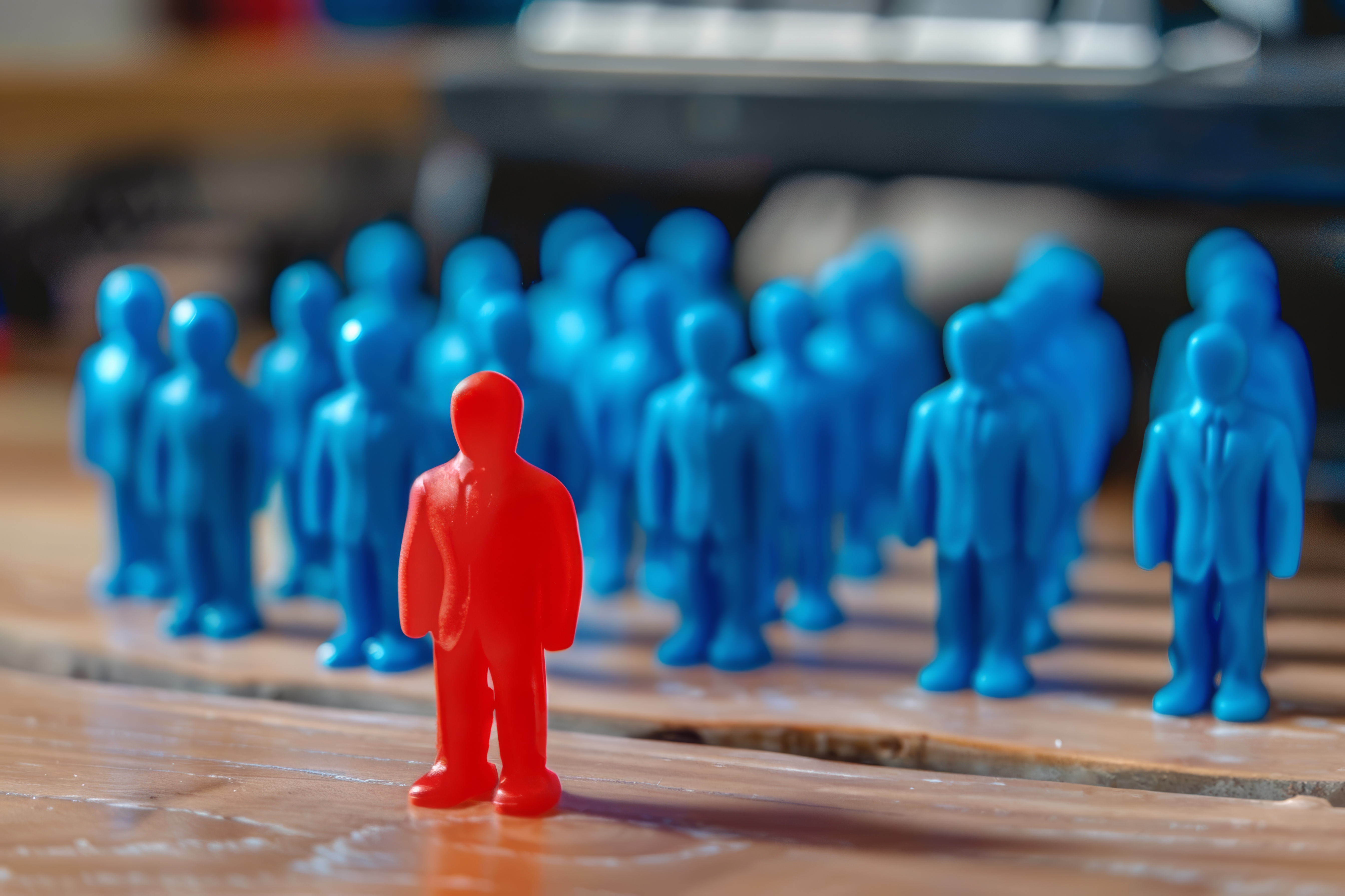 homme isolé foule bleue