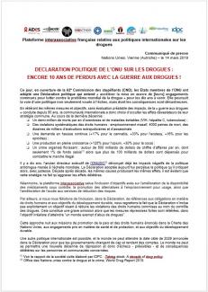 Communiqué de presse de la plateforme interassociative française relative aux politiques internationales sur les drogues