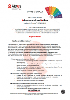 aides recrutement offre emploi poste animateur animatrice actions paris 19ème CDD vih hépatites sida